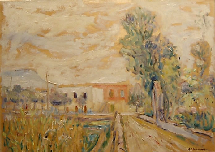Stradina di campagna, sd 1947-’54, olio su tavoletta, Napoli, collezione privata